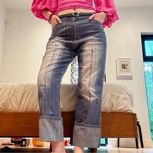 Vintage Yukka clothing jeans with multicoloured stripes- rolled hems - 12